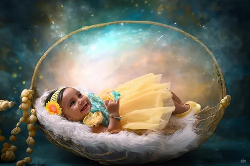 Sleeping Newborn In Basket With Fur Setup Lucknow Studio AD 87219